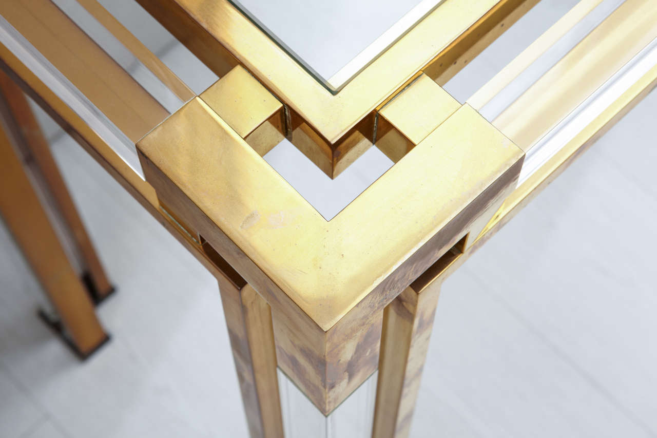 Italian Lucite and Gold Brass Console and Mirror by Romeo Rega, 1960-70